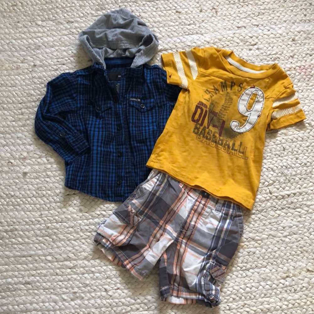 2t bundle Hurley button down with tee and shorts